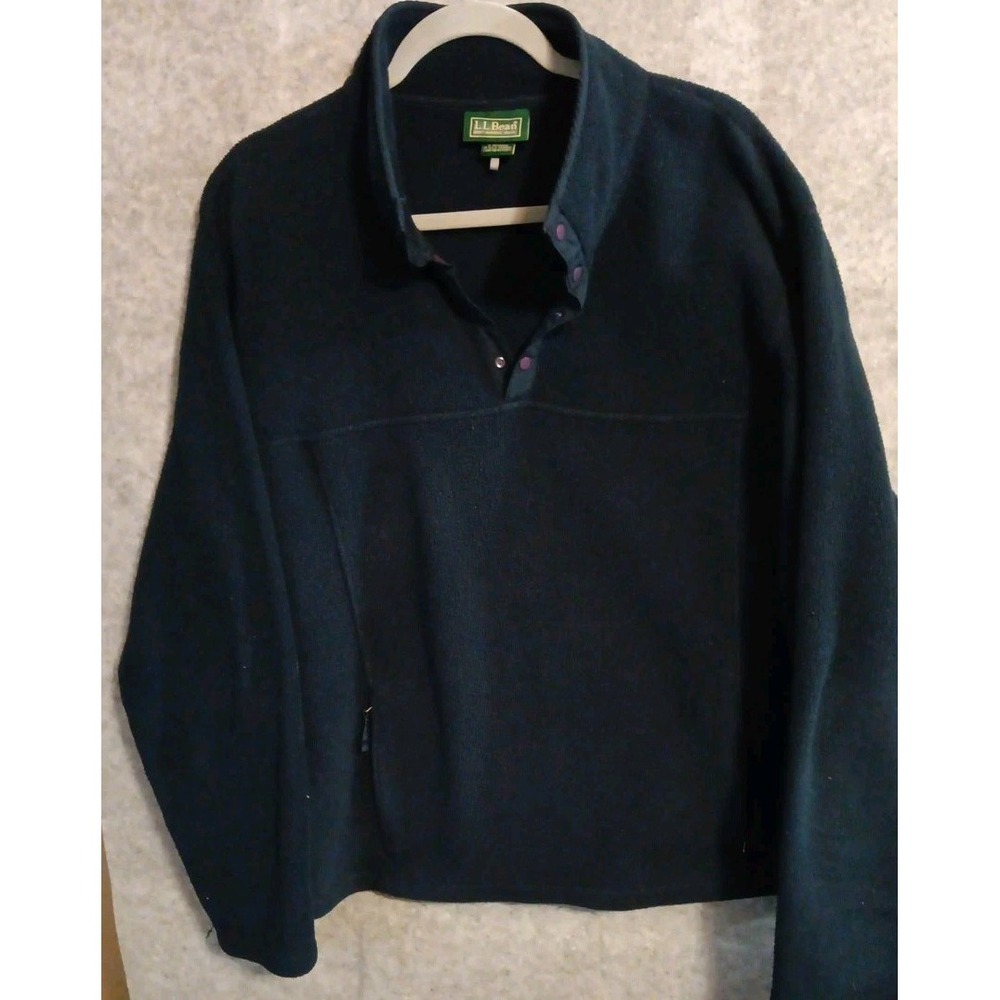 Vintage L L Bean L Fleece Sweatshirt Pullover Zip Pocket Men's Blue 42-44" EUC